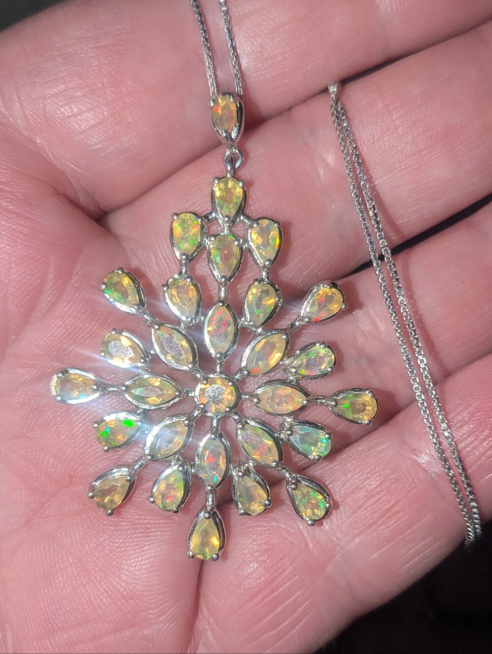Ethiopian Opal Gemstone Scatter Design Pendant With Chain Sterling Silver Women